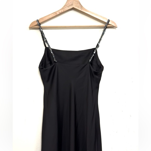 Elegant NWT Zara Satin Slip Black Midi Dress with Beaded Shoulder Straps Size S - Picture 9 of 15